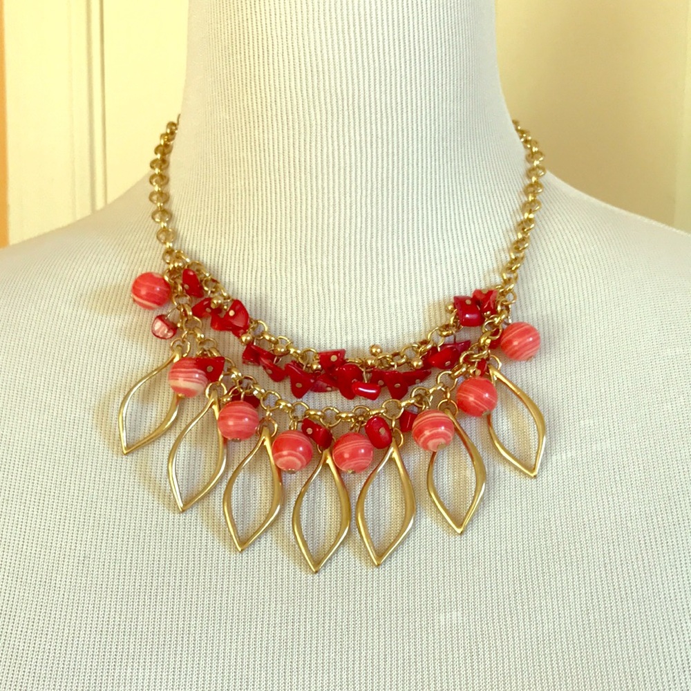 KR Gold & Red Beaded Statement Necklace